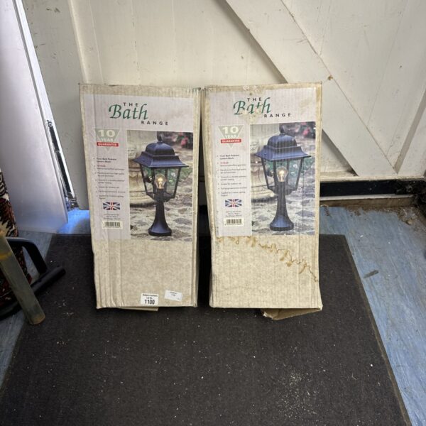Pair of The Bath Range garden lantern lights in original packaging.