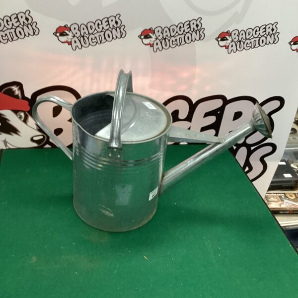 New galvanised watering can for garden plant care.