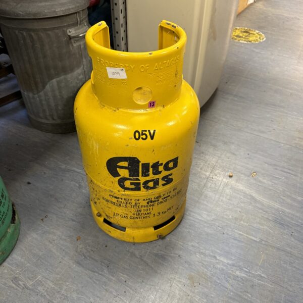 Yellow Alta gas bottle, empty LPG cylinder for collectors.