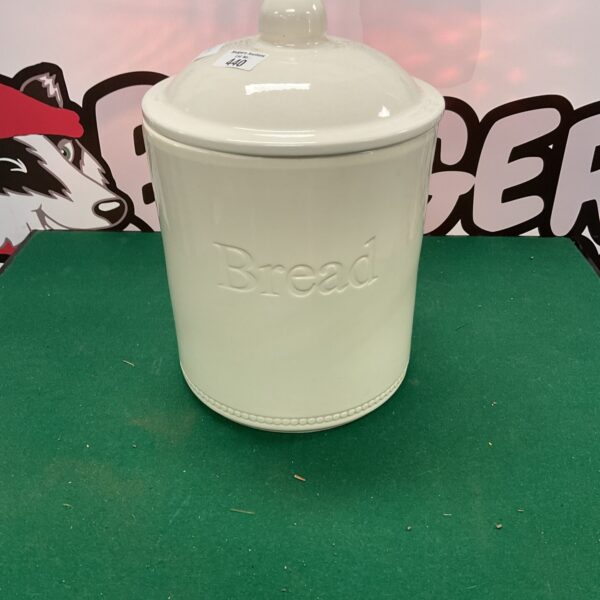 White Rayware porcelain bread bin with lid.