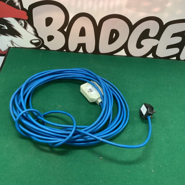 Long blue electric extension cable for added power reach.