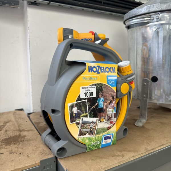 Hozelock 10m hose reel for garden hose storage.