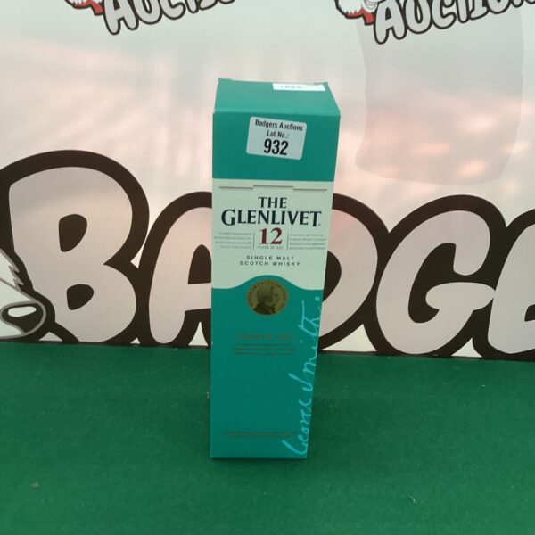 Bottle of Glenlivet 12 year old single malt scotch whisky.