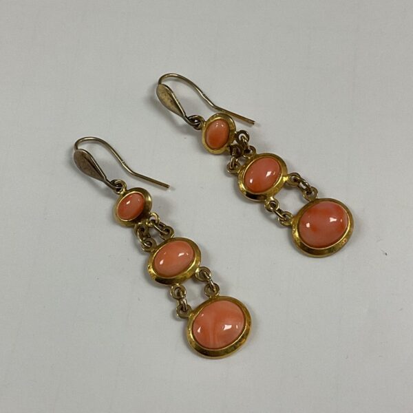 Vintage silver gilt drop earrings with coral colour detailing.