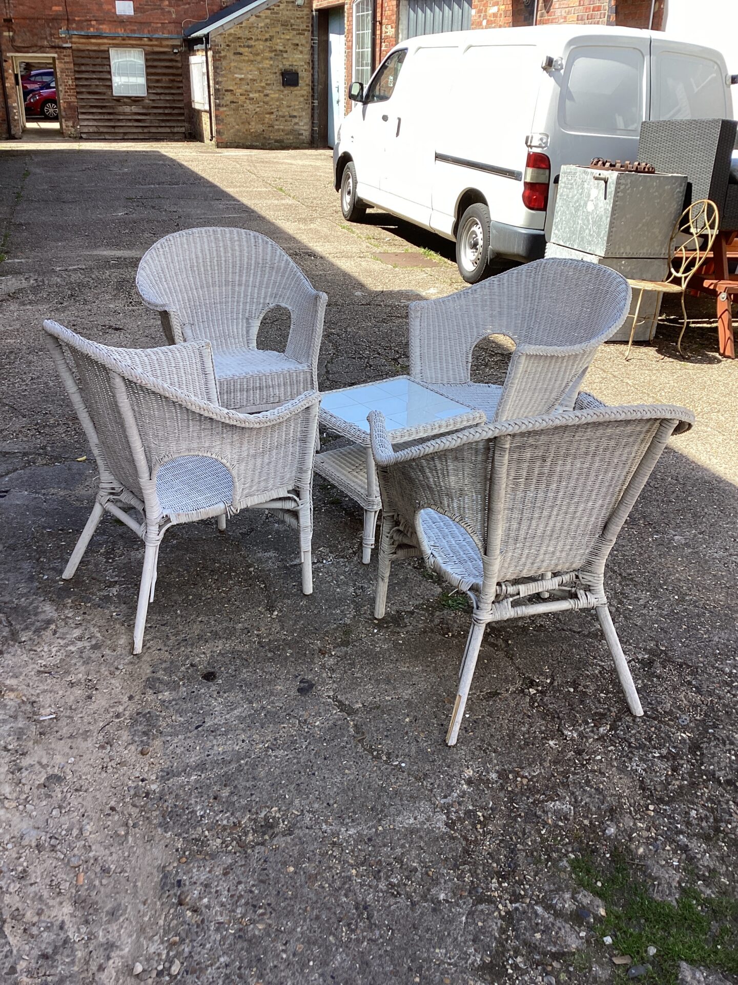 1163 Set of Four Woven Chairs and Table