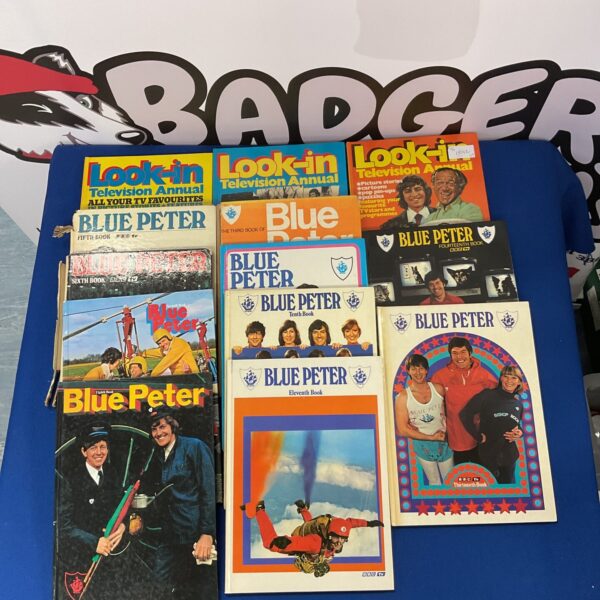 Vintage Blue Peter and Look-In annuals collection, classic television magazines.