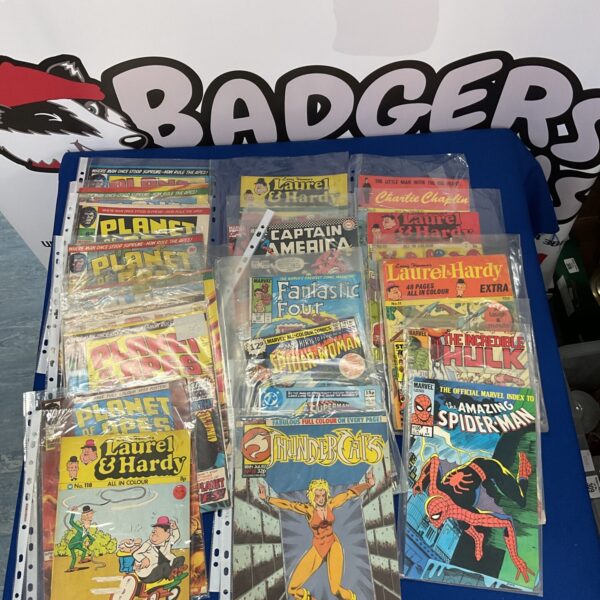 Vintage comic book collection featuring Spider-Man, Hulk, and Captain America.