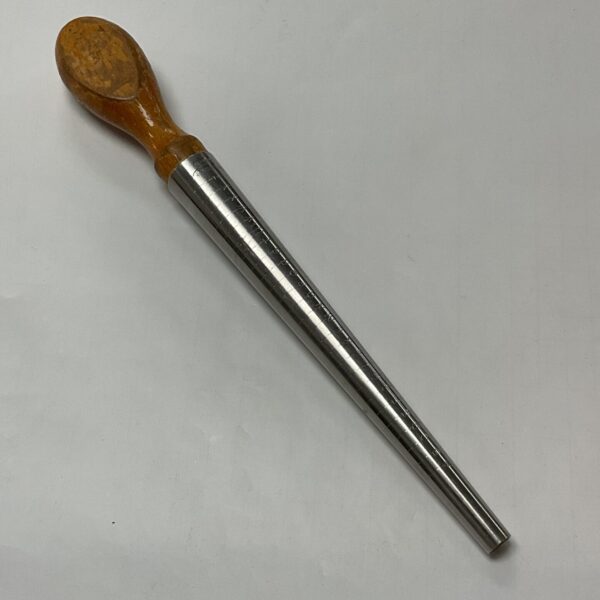Vintage Wheatsheaf ring sizer with wooden handle and steel band.