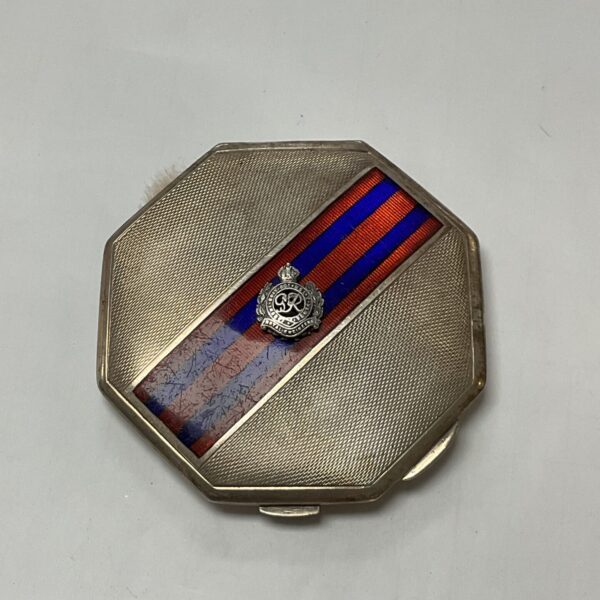 Vintage WWII Royal Engineers silver enamel compact, a military collectable.