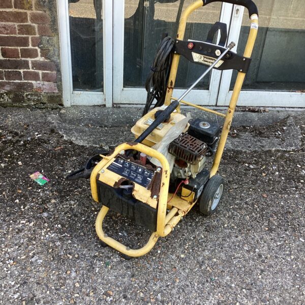 Side view of a Rocwood petrol power washer for garden cleaning.