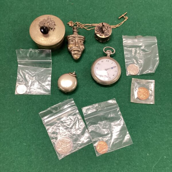 Antique white metal sovereign holder and chain, a Victorian collectible.