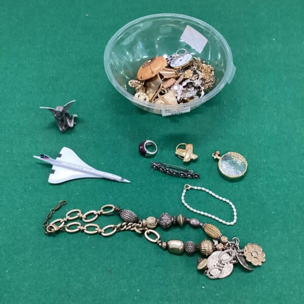 Mixed lot of vintage costume jewellery and a Corgi Concorde model.