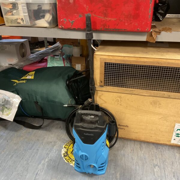 Used Halfords PW10 electric pressure washer for garden cleaning.