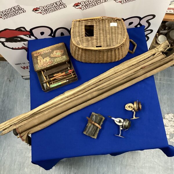 Vintage fishing rods and reels lot, including James B Walker S7.
