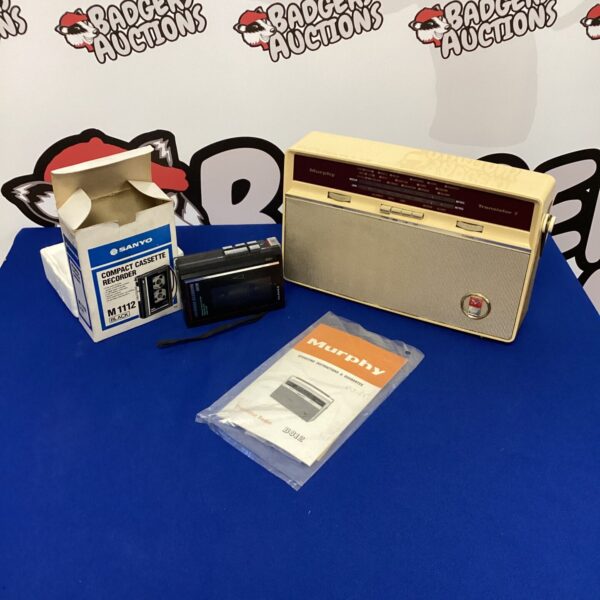Vintage Murphy transistor radio and Sanyo cassette recorder set.