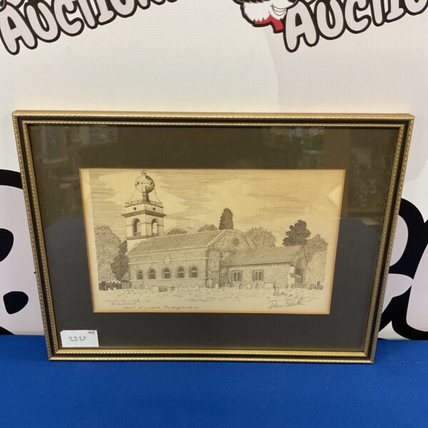 Antique print of St Lawrence Church in West Wycombe by John Heath.