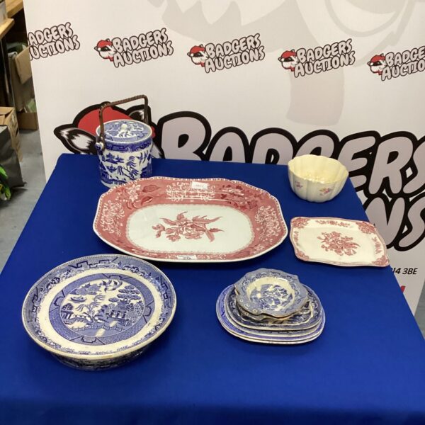 Vintage porcelain plates selection including Spode china.