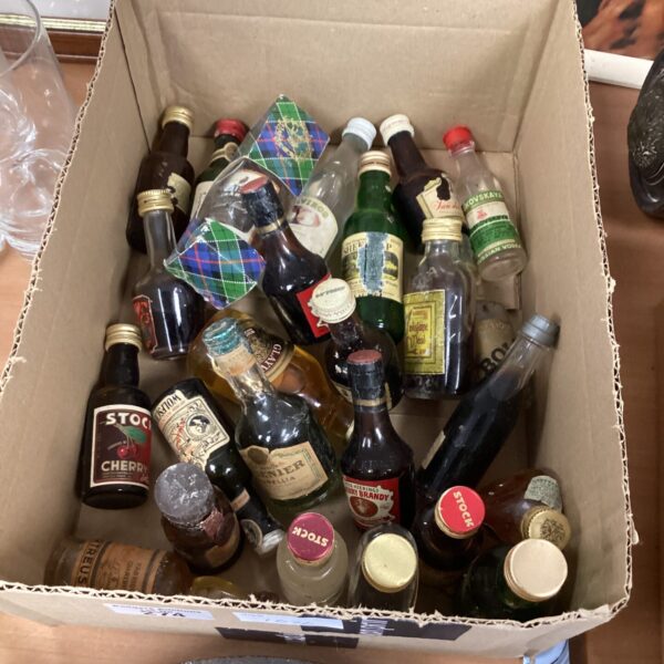 Assorted miniature spirit bottles, a vintage collectible liquor collection.