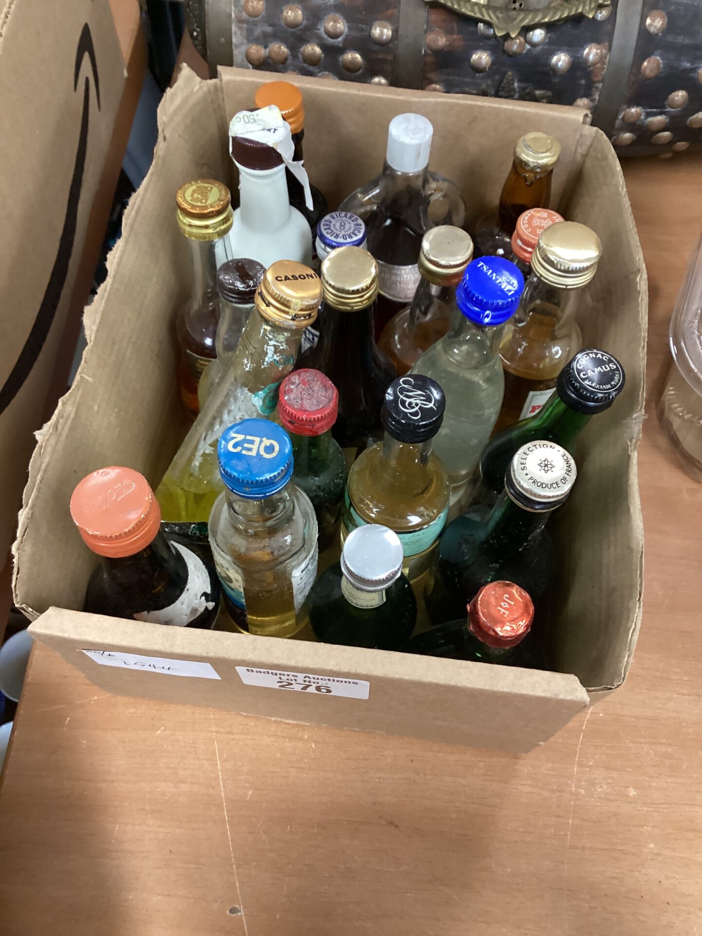 356 Box of miniature bottles of spirits