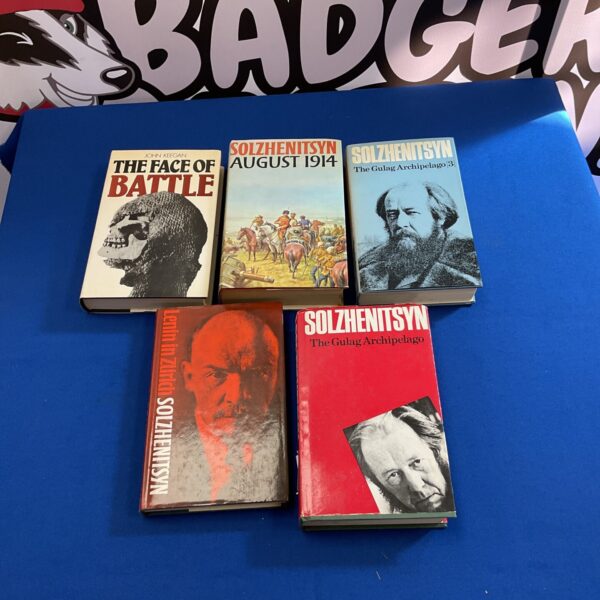 Collection of Solzhenitsyn books, including The Gulag Archipelago.