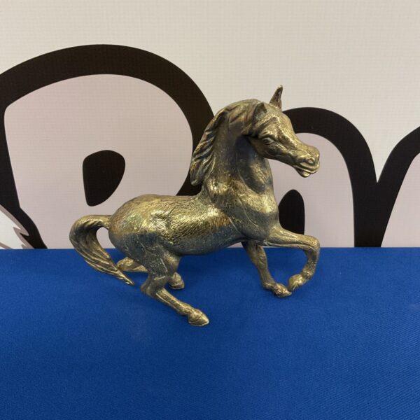 Elegant silver plated horse sculpture, Italian collectible art.