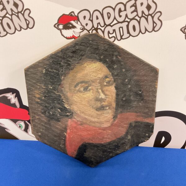 Antique oil portrait of a man on hexagonal panel.
