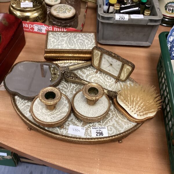 Vintage silver plated dressing table set with tray and jewellery box.