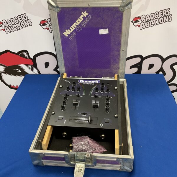 Numark DM1001X mixer inside a flight case.