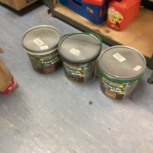 Three tubs of Ronseal Fence Life