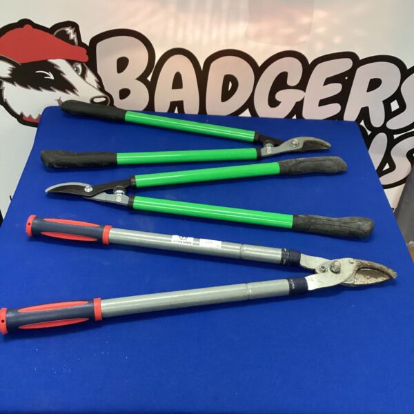 Lot of three garden loppers for pruning and landscaping.