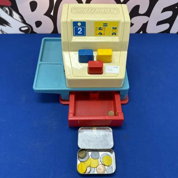 Vintage Matchbox children’s shop till with play money.