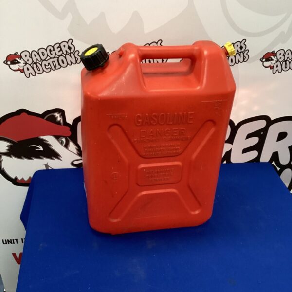 Red 20L plastic fuel can for petrol and diesel storage.
