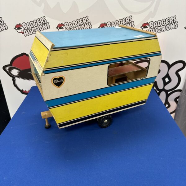 Large vintage Sindy wooden caravan in bright colours.