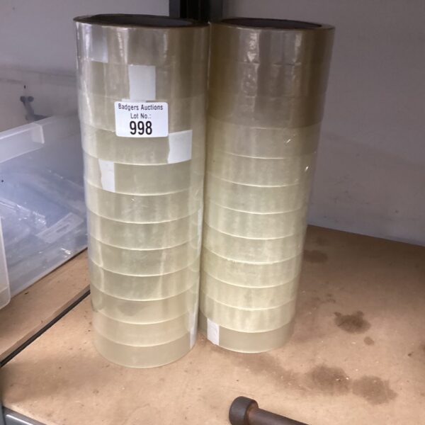 Bulk lot of twenty-four rolls of clear sticking tape.