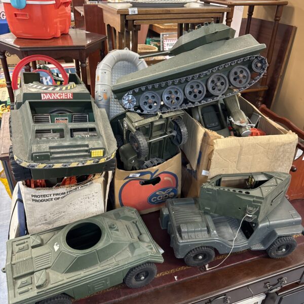 Vintage Action Man tank, a classic 1970s military toy.