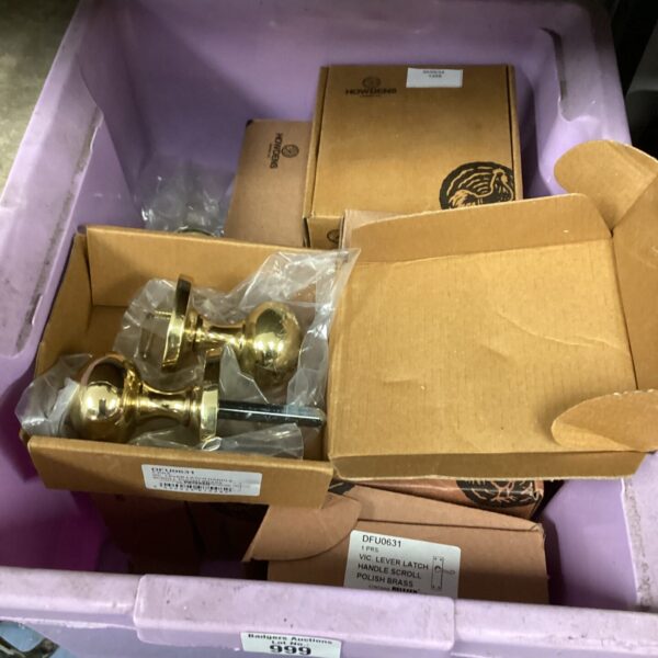 Antique brass door knobs, DFU631 model, vintage door hardware.