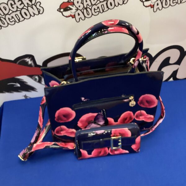 Blue floral Ted Baker style handbag and matching purse set.