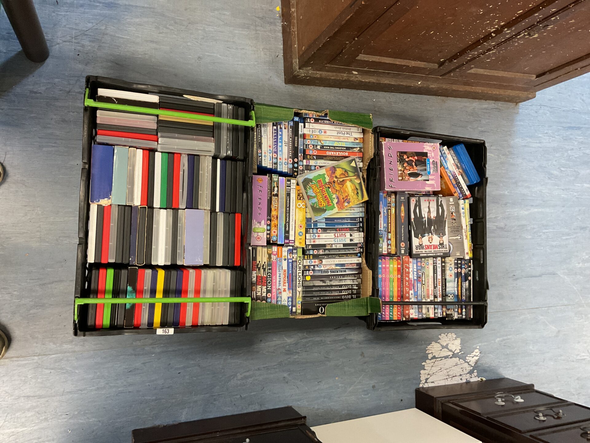 213 3 boxes of DVDs and Blue Rays