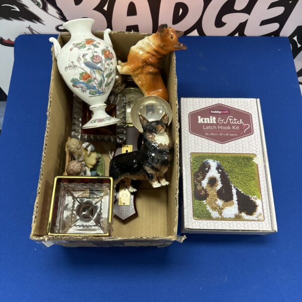 Vintage Wedgwood vase and Beswick corgi in a collectible lot.