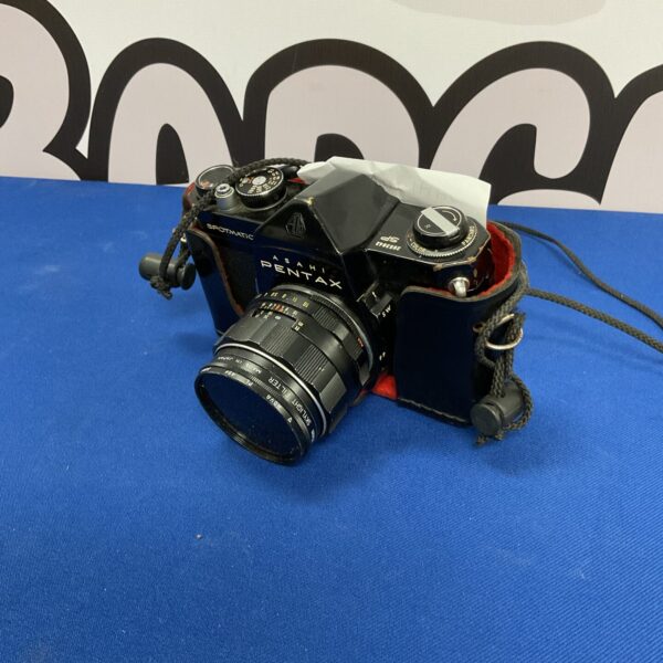 Vintage Asahi Pentax Spotmatic 35mm film camera with lens attached.