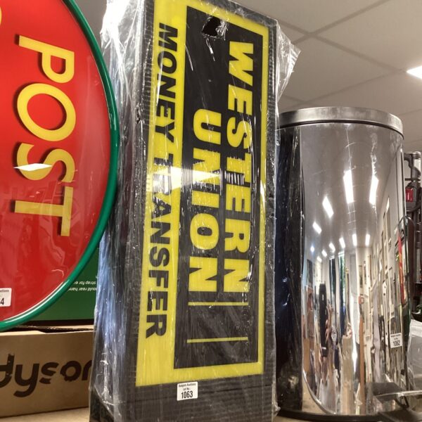Vintage Weston Union sign for money transfers, retro advertising.