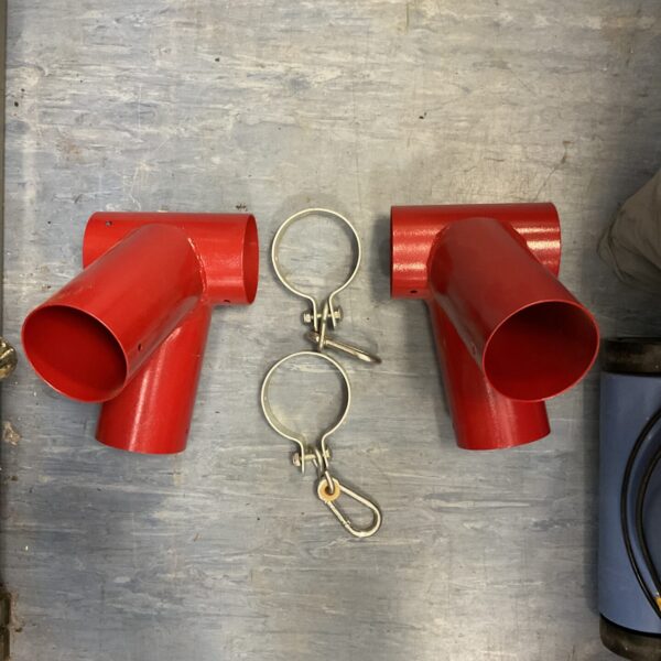 Metal log swing brackets for garden swing seat hangers.