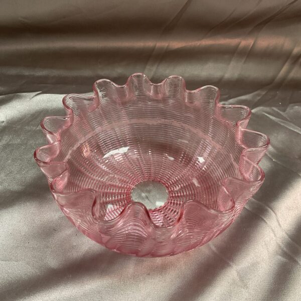 Victorian Stevens and Williams 5” Threaded Crimped Cranberry Art Glass