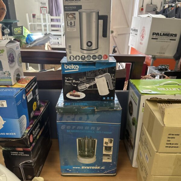 Silvercrest kitchen appliances lot including hand mixer, food processor, and blender.