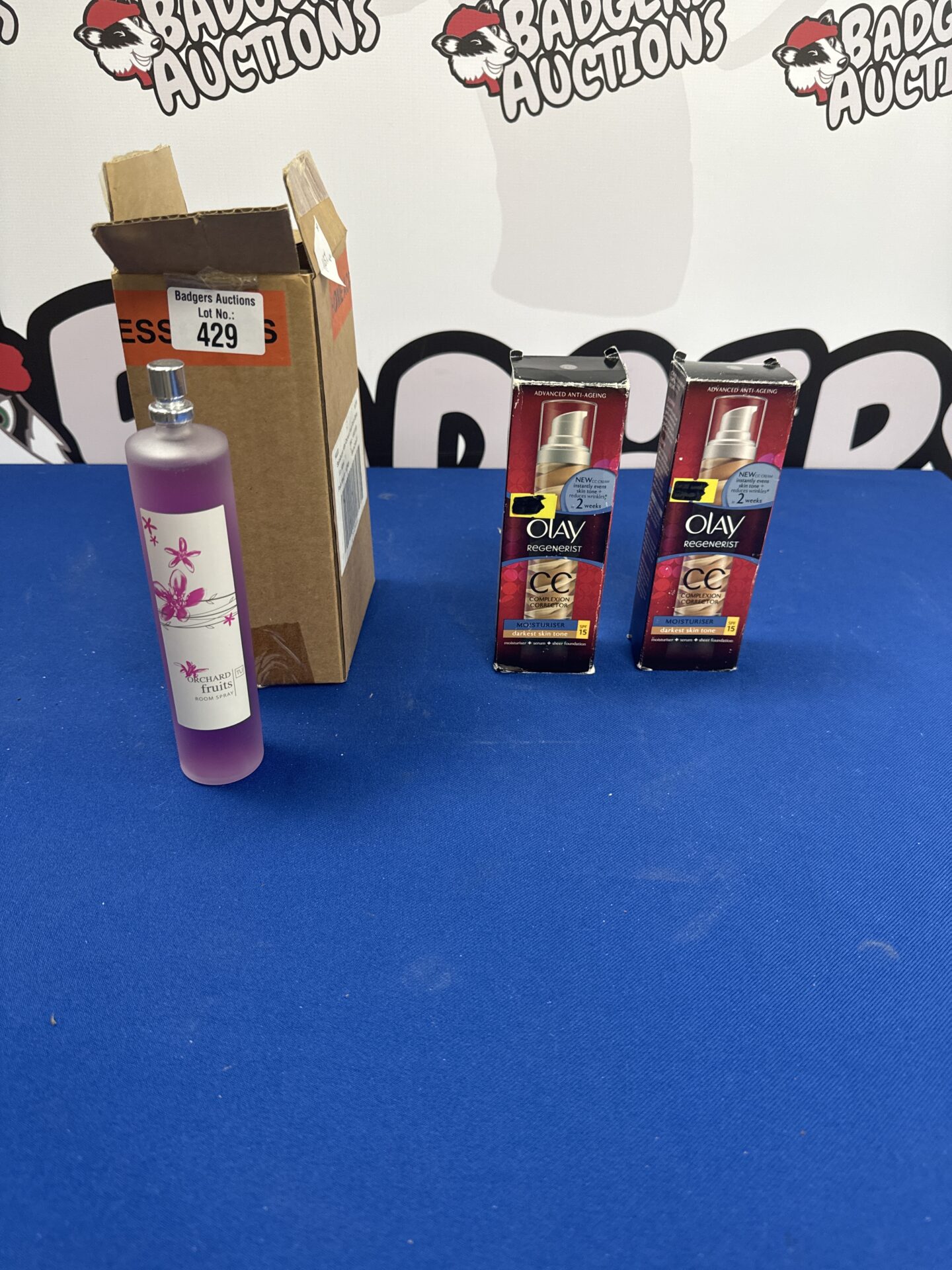 429 Five bottles of tu orchard fruits room spray with two bottles of olay complexion corrector