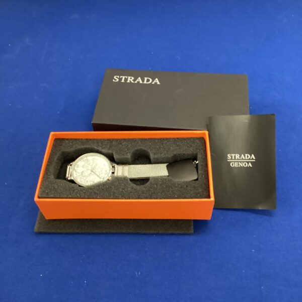 Silver-tone Strada ladies wrist watch with analogue display.