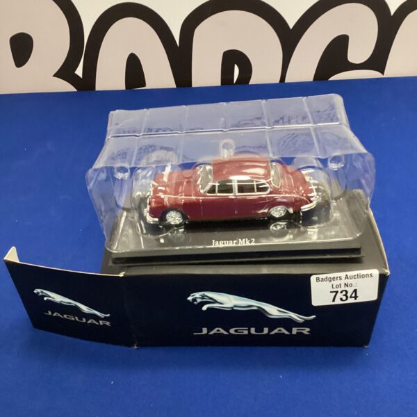 Red diecast Jaguar MK2 model car by Atlas Editions in box.