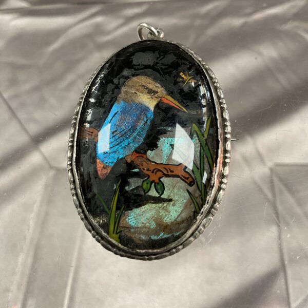 Vintage sterling silver kingfisher brooch with butterfly wings.