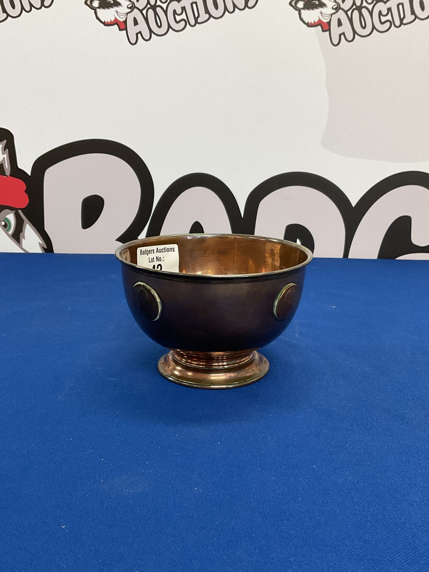 042 Vintage copper dish set with coins