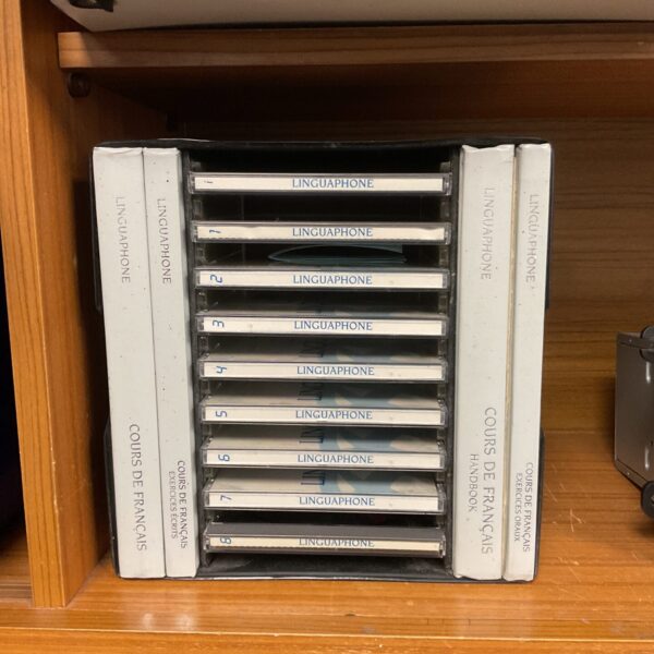 Vintage Linguaphone French course with books and CDs for language learning.